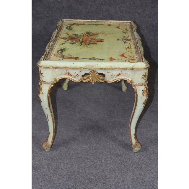Italian Venetian Distressed Painted Louis XV Style Coffee Table For Sale - Image 9 of 16