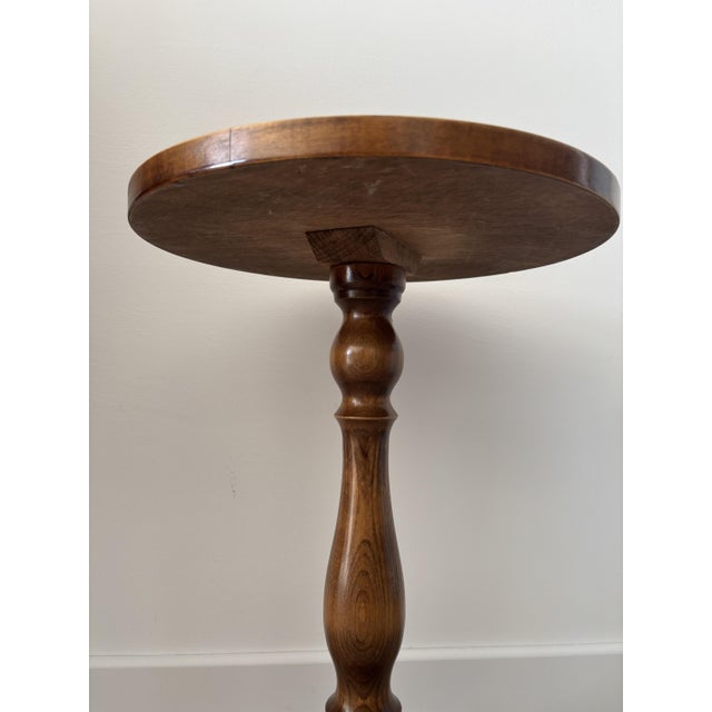 1970s Small Vintage Rustic Round Wooden Side Table with Turned Legs, 1970s For Sale - Image 5 of 8
