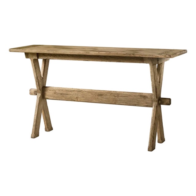 Faded Oak Narrow Solid Wood Console Table For Sale