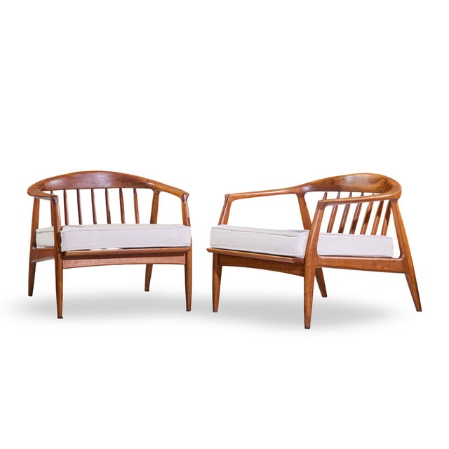Mid-Century Modern Milo Baughman for Thayer Coggin Mid Century Walnut Horseshoe Lounge Chairs - Pair For Sale - Image 3 of 12
