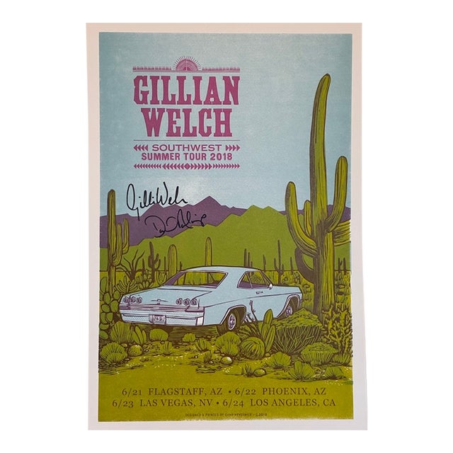 Gillian Welch & David Rawlings Signed "Southwest 2018" Desert Pop-Art Lithograph Poster For Sale