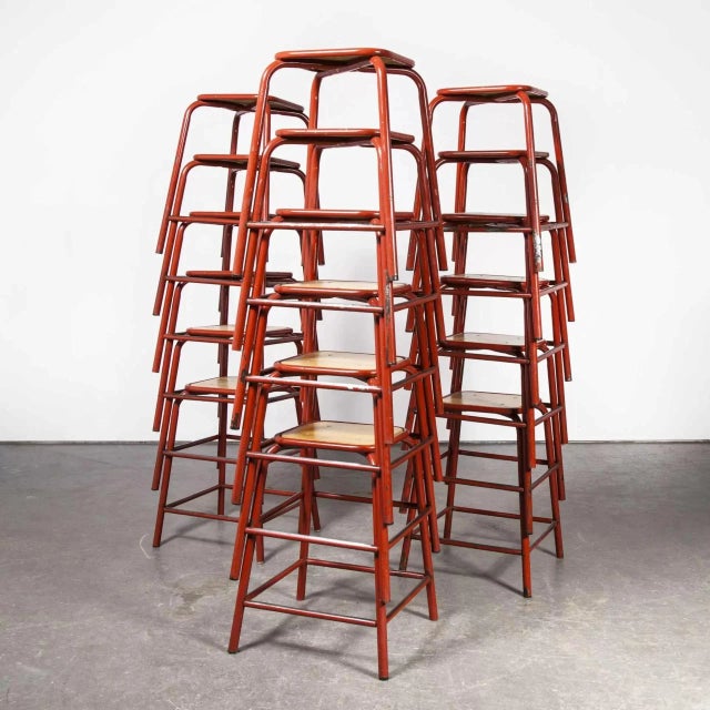 French Red Mullca Stacking Laboratory Stool, 1960s For Sale - Image 9 of 9