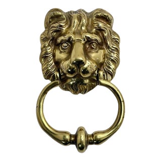 Antique English Brass Lion Door Knocker For Sale