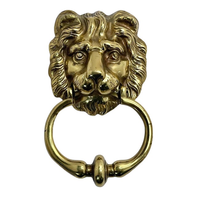 Antique English Brass Lion Door Knocker For Sale