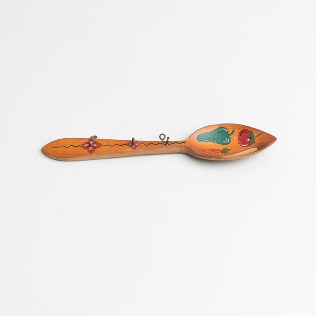 Rustic Traditional Rustic Wood Hand Painted Spoon Artwork from Spain, 1970s For Sale - Image 3 of 16