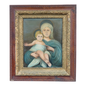 19th Century European School Madonna and the Baby – Original Oil Painting on Canvas