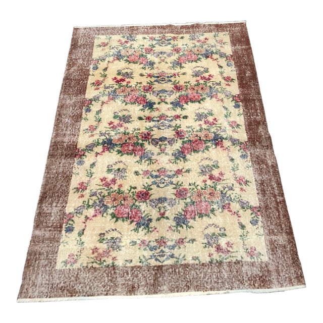 Vintage Floral Turkish Handmade Multicolor Rug For Sale