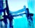 This abstract painting evokes the image of a large bridge over water next to skyline. Possibly the George Washington...