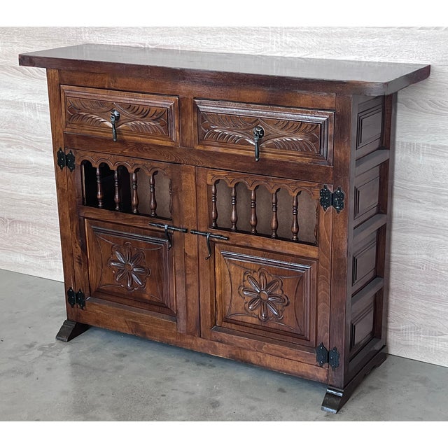 Early 20th Century 20th Century Large Catalan Spanish Baroque Carved Walnut Credenza or Buffet For Sale - Image 5 of 12