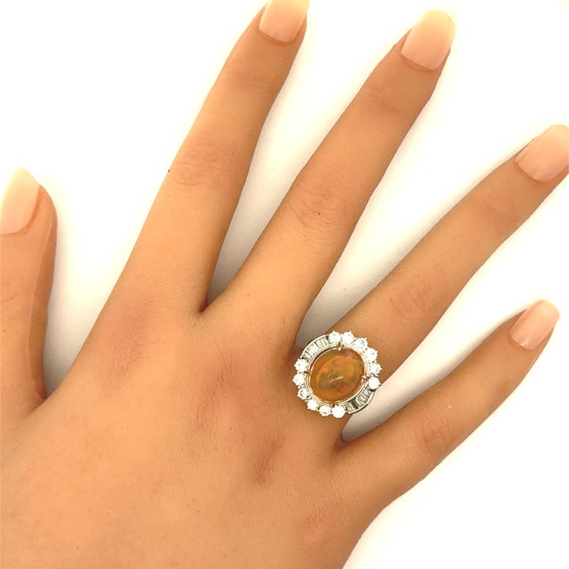 8.26 Carat Fire Opal Diamond Platinum Ring, Size 6.5 For Sale In Los Angeles - Image 6 of 6