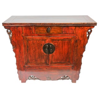 Chinese Ming Dynasty Style Altar Red Lacquered Cabinet For Sale