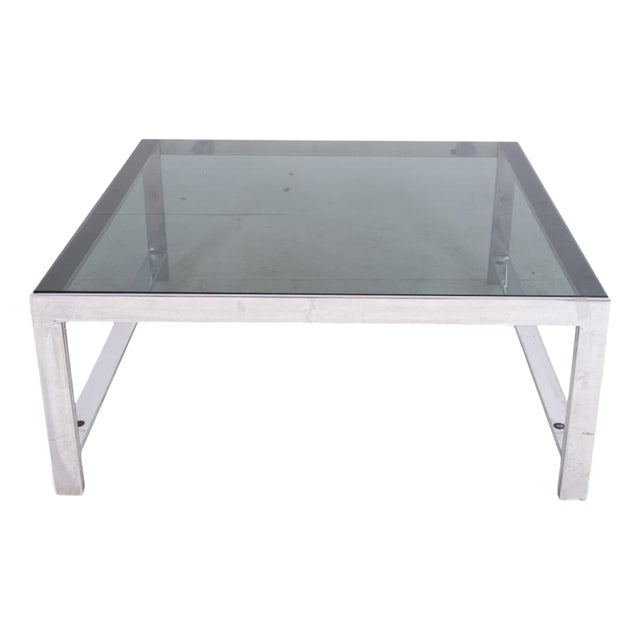 Vintage Coffee Table in Chrome Metal and Smoked Glass, 1970s For Sale