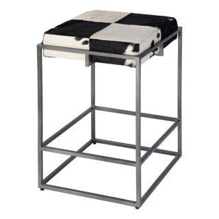 Stinson 26.5 in. Seat Height Hair on Hide Leather and Iron Counter Stool with Footrest, Black and White For Sale