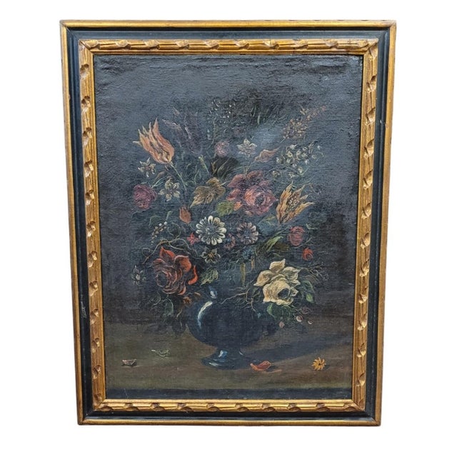 Beautiful Antique Old World Style Painting of Flowers For Sale - Image 11 of 11