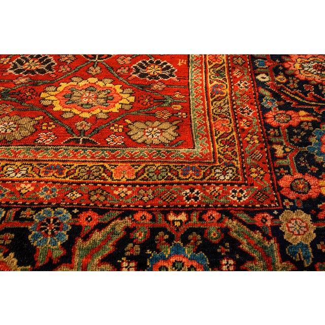 Late 19th Century 1890s Antique Red Ground Overscale Botanical Knotted Wool Persian Sultanabad Rug For Sale - Image 5 of 9
