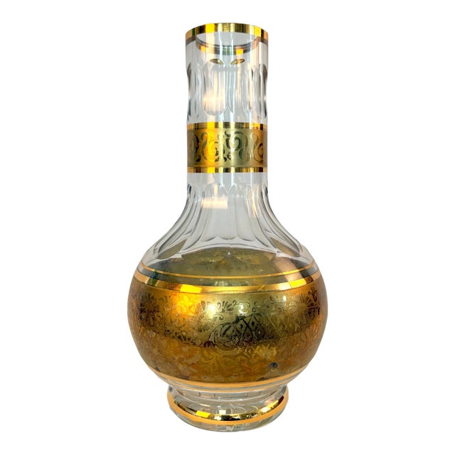 Vintage Bohemian Crystal Decanter With Gold Decoration | Art Deco Revival For Sale
