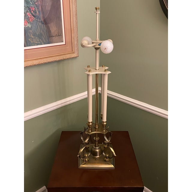 1960s Vintage Stiffel 4-Candle Bouillotte Table Lamp & Shade For Sale - Image 5 of 13