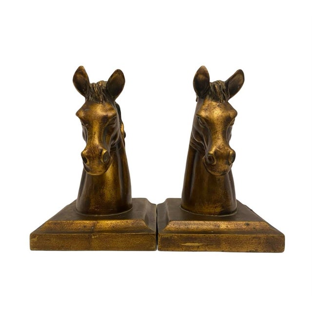 Vintage Bronze Tone Horse Head Bookends Heavy Equestrian Decor. Very good overall preowned condition. Each bookend...