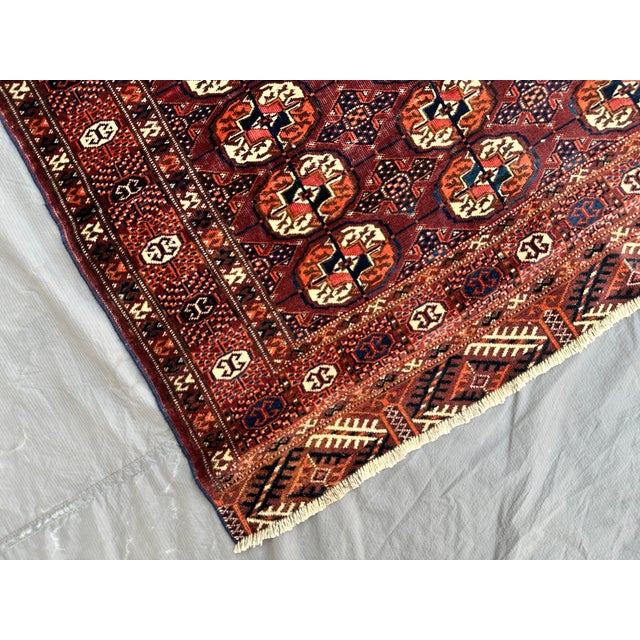 Antique Mori Gul Bokhara Hand-Knotted Wool Rug - 4'6" X 3'8" For Sale - Image 6 of 13