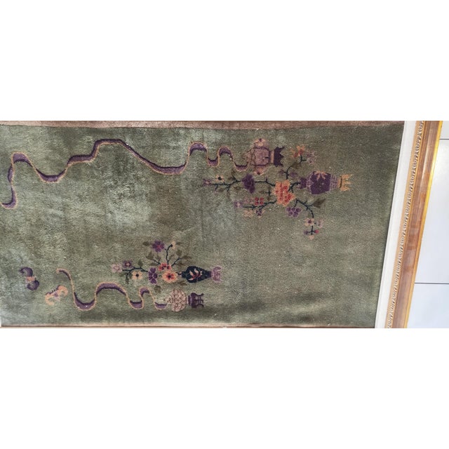 1920s Green Floral Antique Chinese Art Deco Rug 3' 0'' X 5' 8'' Handknotted Wool Carpet For Sale - Image 4 of 6