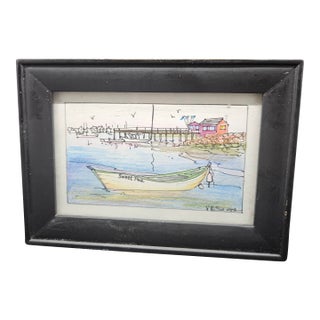 Vintage Coastal Beach Landscape Drawing, Maine-Based Graphic Artist Virginia E. Souza For Sale