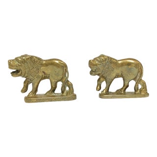 Vintage Gold Solid Bras Lion Figurines - a Pair For Sale