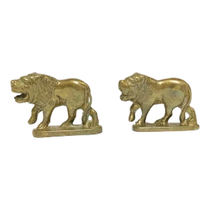 Vintage Gold Solid Bras Lion Figurines - a Pair