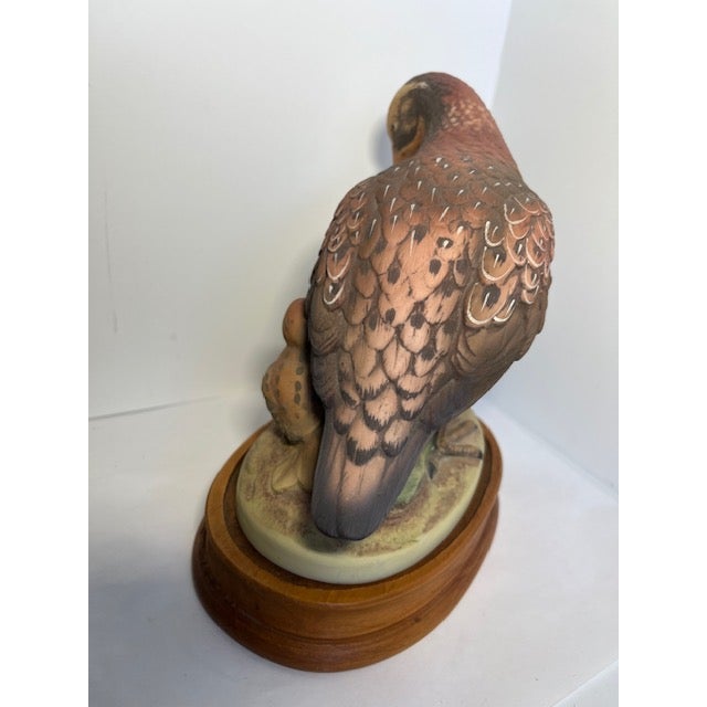Traditional Andrea by Sadek Porcelain Bird Figurine Female & Chick Bobwhite Quail Wood Base For Sale - Image 3 of 11