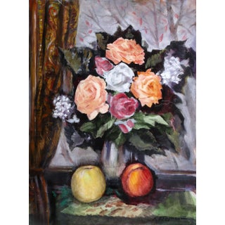 Erik Freyman, Apples and Flowers, Watercolors With Pastel For Sale