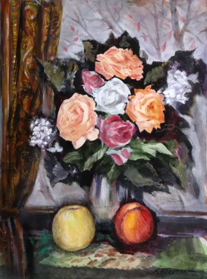 Erik Freyman, Apples and Flowers, Watercolors With Pastel