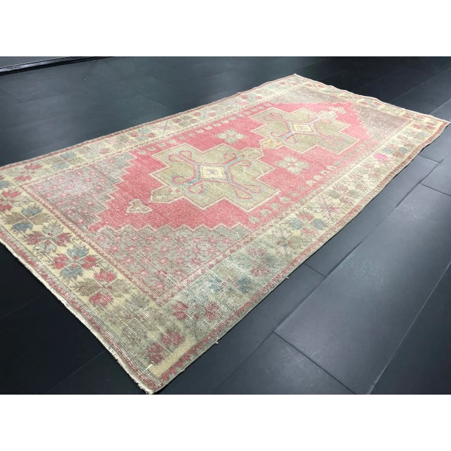 1960s Faded Turkish Oushak Rug-4'4'x8'10" For Sale - Image 4 of 11