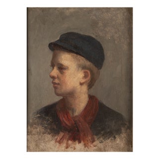 Unknown, Portrait of a Young Boy with Cap and Red Scarf, Oil Painting For Sale