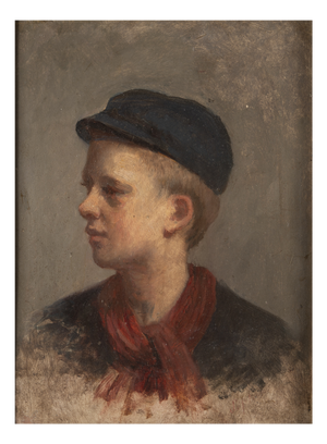 Unknown, Portrait of a Young Boy with Cap and Red Scarf, Oil Painting