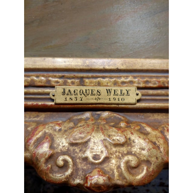 Brown Jacques Wely -Woman & Her Jack Russel Dog Coming From the Market-Oil Painting For Sale - Image 8 of 13