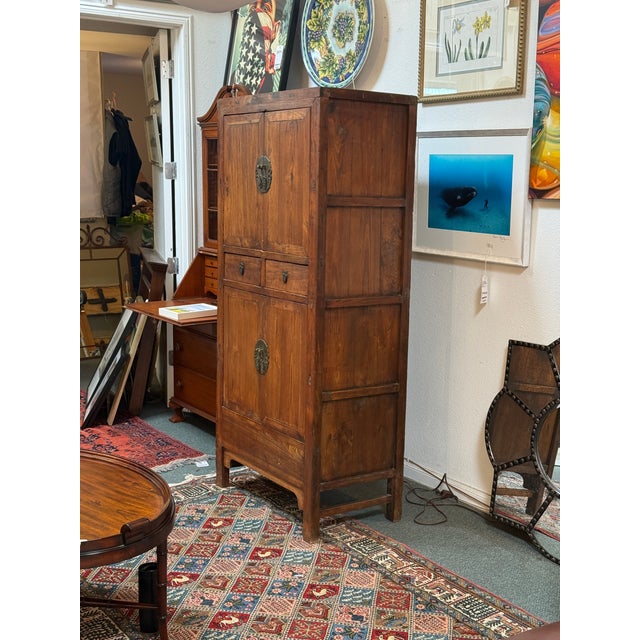 Chinese Elm Two-Tier Cabinet, Vintage For Sale - Image 9 of 14