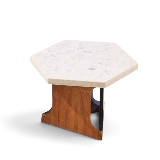 Harvey Probber Mid Century Walnut and Terrazzo Top Hexagon Side Tables - Pair For Sale - Image 10 of 11