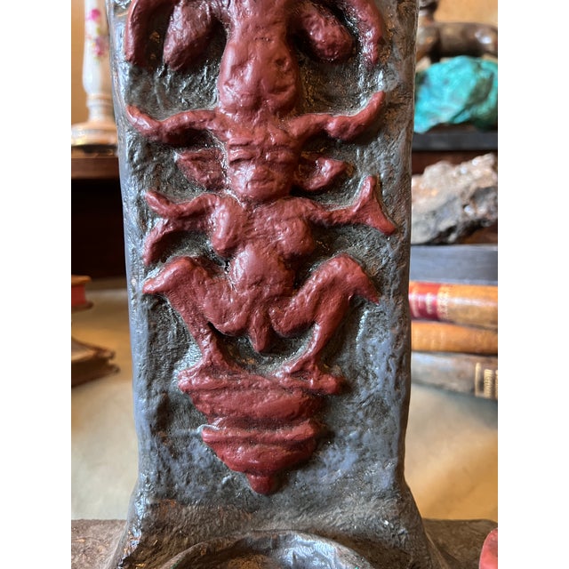 Folk Art Brutalist Ritualistic Pagan Small Altar Totem Piece of Horned Deity With Candle Holders & Chalice For Sale - Image 3 of 10