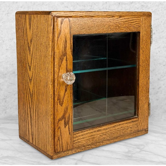 Antique Traditional Oak Doctor’s Apothecary Glass Front Cabinet For Sale - Image 4 of 12