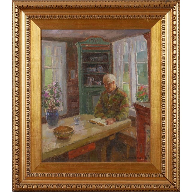 Original Mid Century Norwegian Interior Oil Painting by Karl Vilhelm Anstensen 1978 For Sale