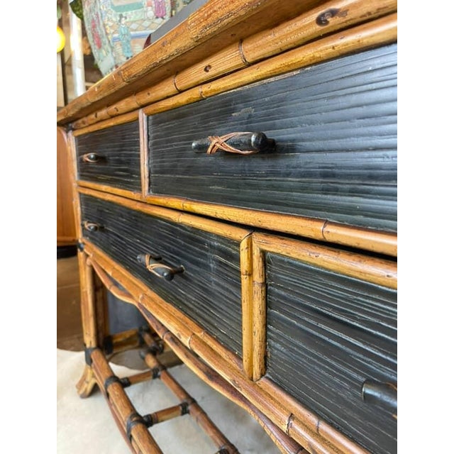 1980s Vintage Chinoiserie Bamboo & Lacquered Sideboard For Sale - Image 5 of 12