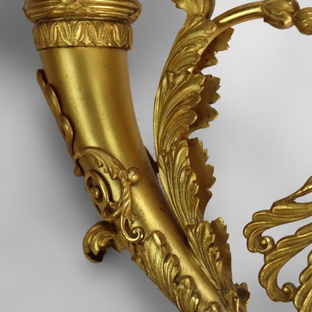 Pair Antique Napoleonic French Empire Gilt Bronze Conucopia Form Sconces 19thC For Sale - Image 4 of 8