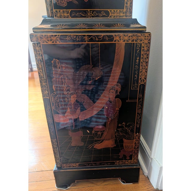 Black Mid 20th Century Chinese Grandfather Clock For Sale - Image 8 of 10