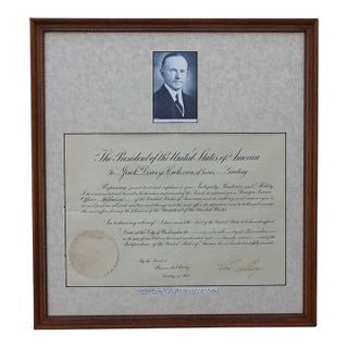 Early 20th Century Presidential Seal with Calvin Coolidge Signed Document For Sale