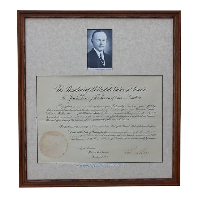 Early 20th Century Presidential Seal with Calvin Coolidge Signed Document For Sale