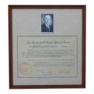 Early 20th Century Presidential Seal with Calvin Coolidge Signed Document