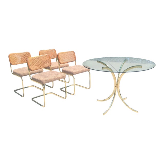 Vintage Italian Marcel Breuer Cesca Chairs and Dining Table- Set of 5 For Sale