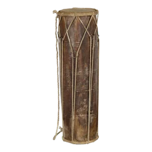Vintage Thai Wood, Leather and Rope Klong Khaek Processional Double Headed Drum