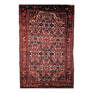 Vintage Persian Malayer Area Rug, Hand-Knotted Wool, Geometric Pattern, 3x5, Ivory & Red For Sale