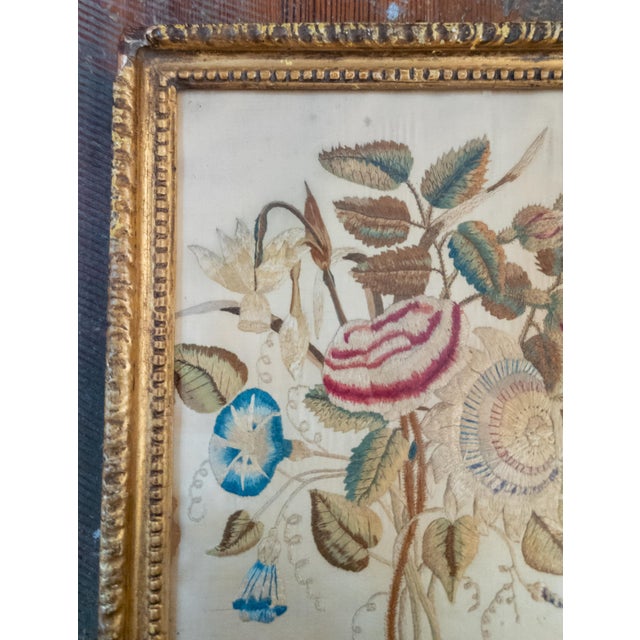 English 18th or 19th English Silk Stumpwork Embroidery of Floral Bouquet, Georgian For Sale - Image 3 of 11