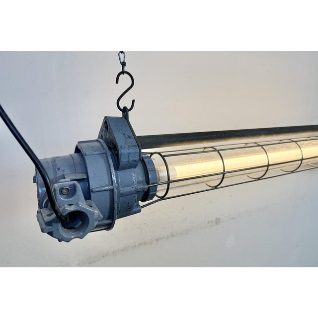 Large Soviet Industrial Grey Hanging Tube Light, 1970s For Sale - Image 18 of 18